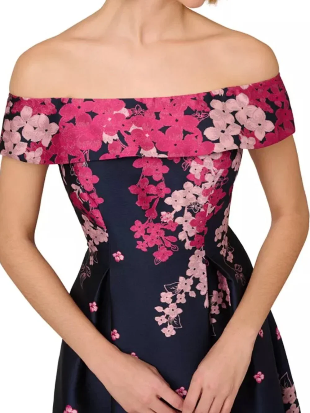 Adrianna Papell Floral Off-the-shoulder Dress, Size 10 - Picture 4 of 15